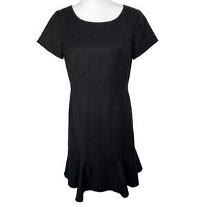 TALBOTS Size 8‎ Petite Italian Flannel Wool Little Black Dress Lined Ruffle Midi